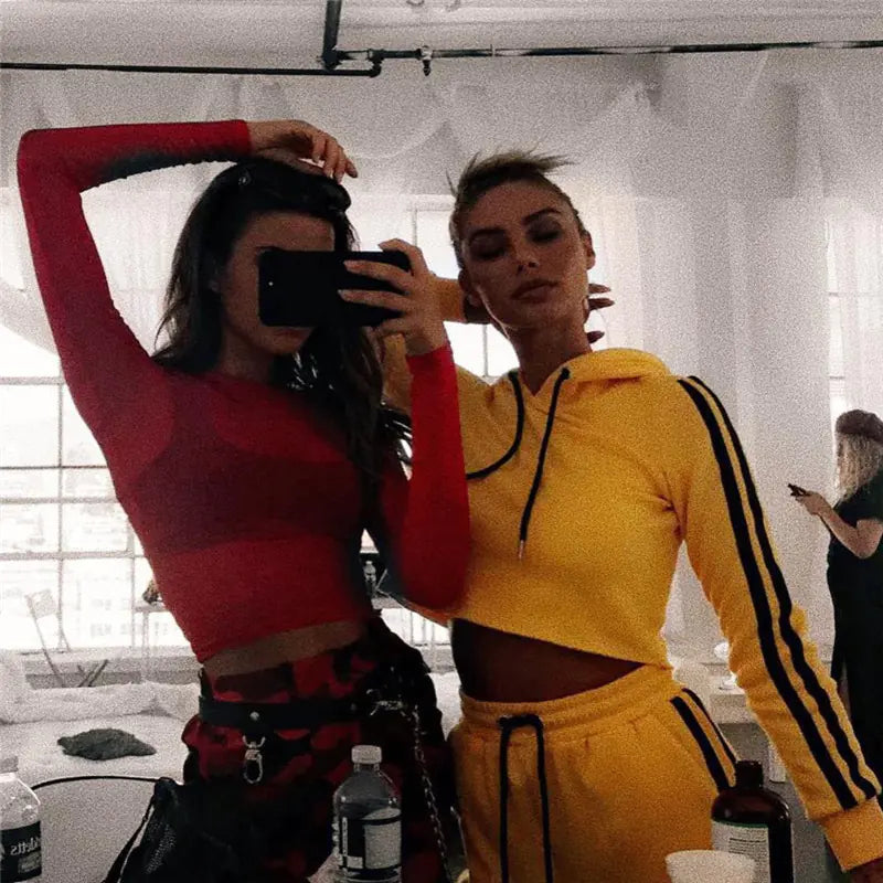 Fashionable Women's Yellow Hooded Tracksuit (Summer)